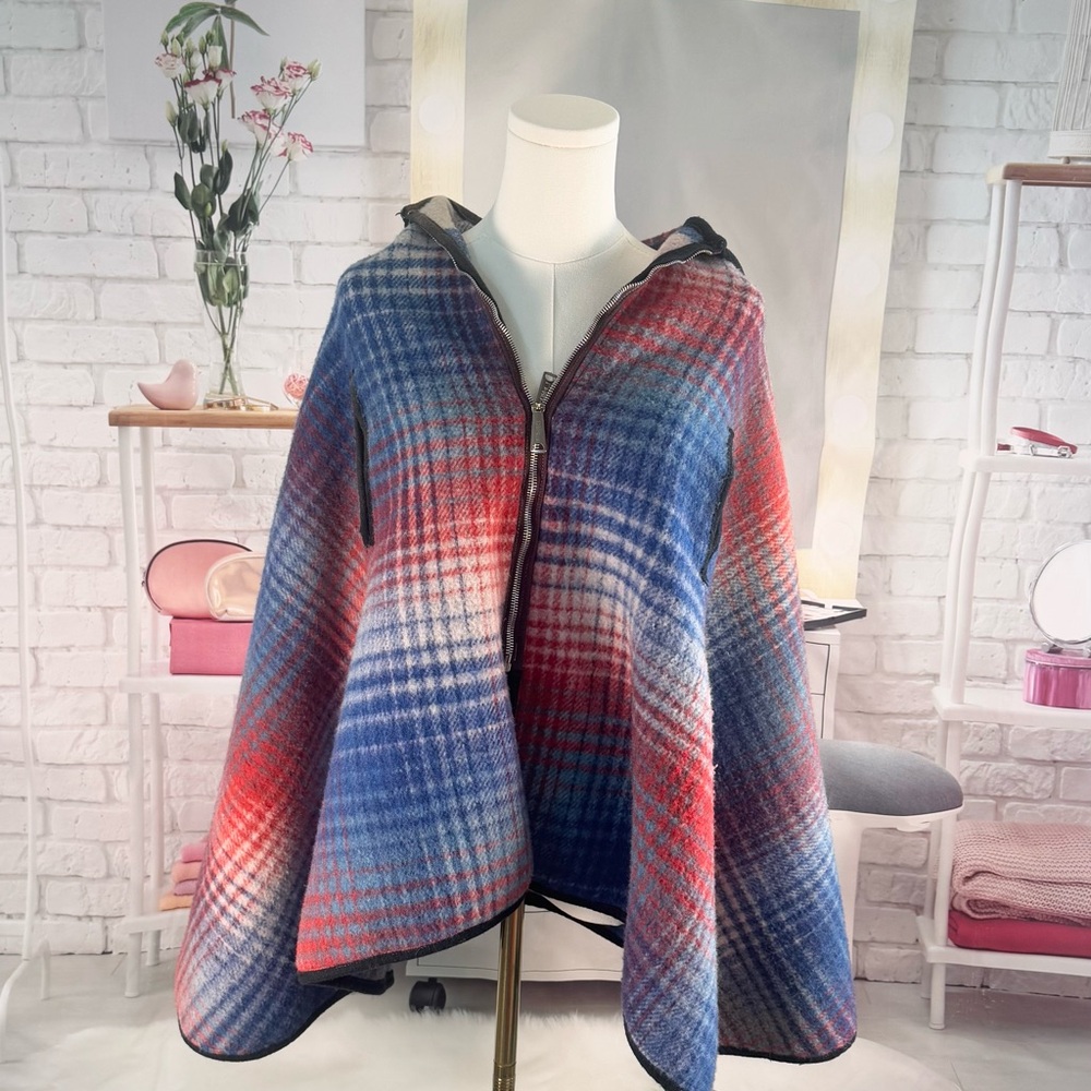 Vintage Reversible Wool Plaid Cape with Zipper - Picture 2 of 13